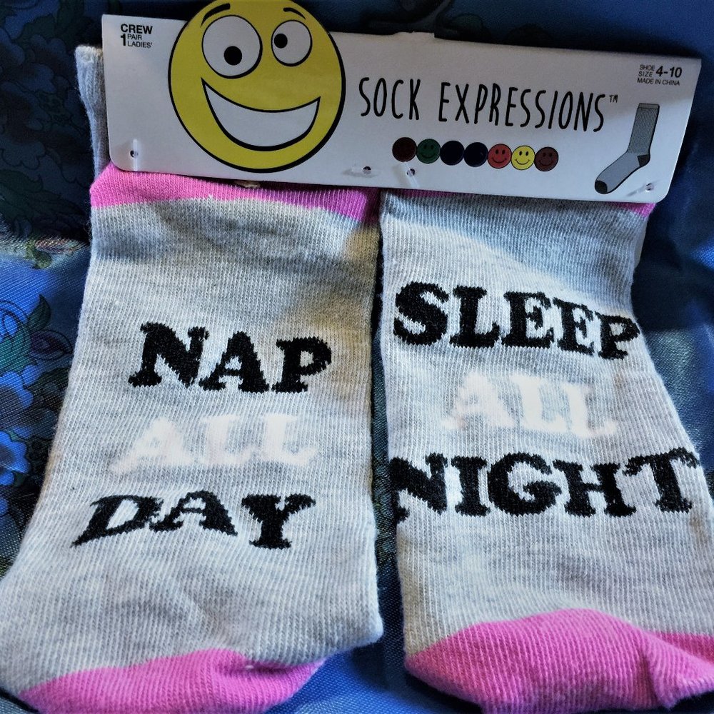 Nap All Day Sleep All Night  Crew Socks by sock expressions  sz 4-10